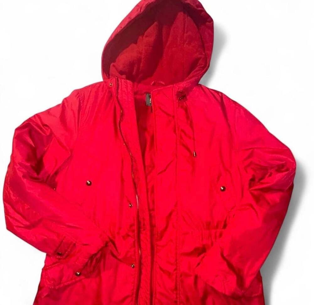 Lauren Ralph Lauren Down Jacket Size L Red Hooded Parka Coat